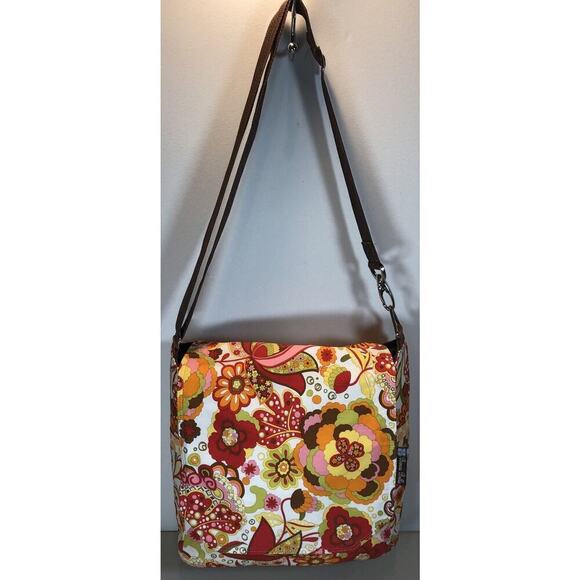 BORSA BELLA Large Floral Cotton Tote Messenger Crossbody Purse Bag - Picture 1 of 7
